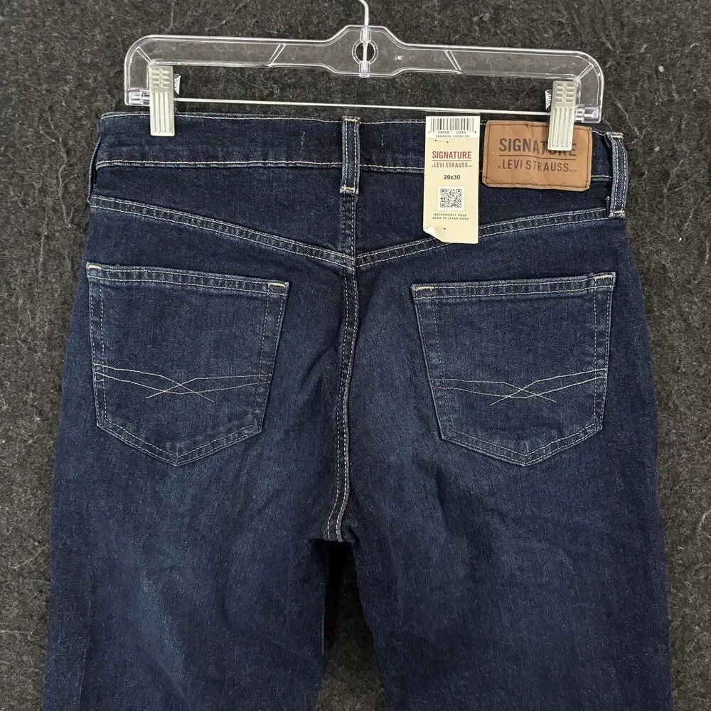 Signature Levi Strauss Jeans Men's 29x30 Blue Relaxed Straight Dark Wash Denim